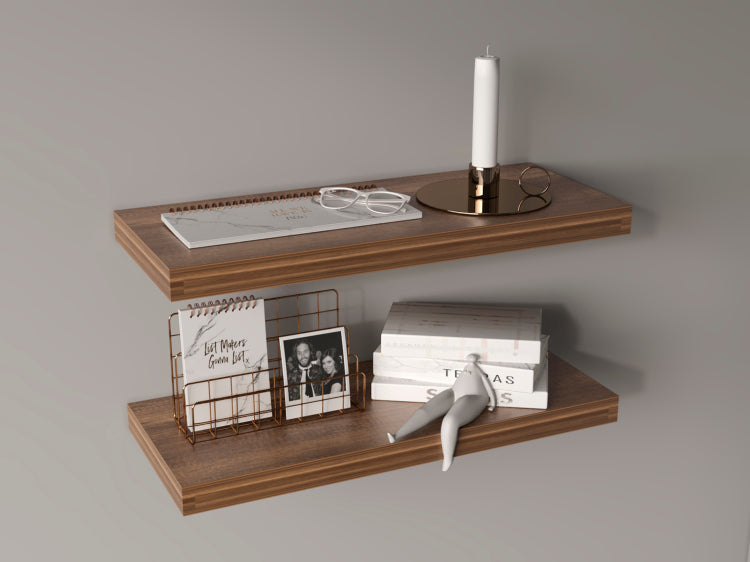 Floating Shelves, Walnut, 2 Shelves, 1.50" H