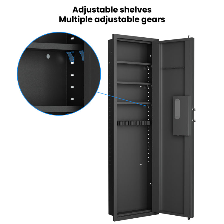 53" Passwod Touch Panel In Wall Safe,Hidden Wall Gun Safe For Rifles With Adjustable Shelves,Assembled Storage Multifunctional Wall Safe For Firearm And Valuables Black Digital