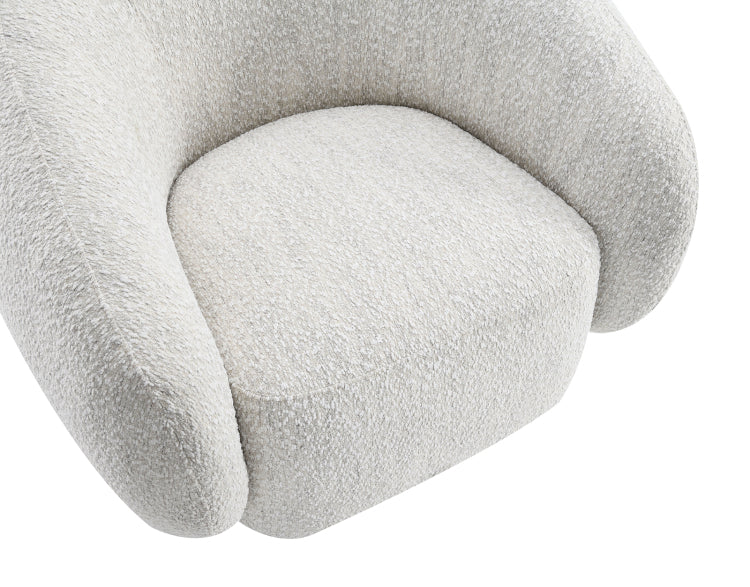 Contemporary Style 1Pc Swivel Chair Boucle Upholstered 360 Degree Swivel Base Armrest Slope Curved High Density Foam Beige Finish