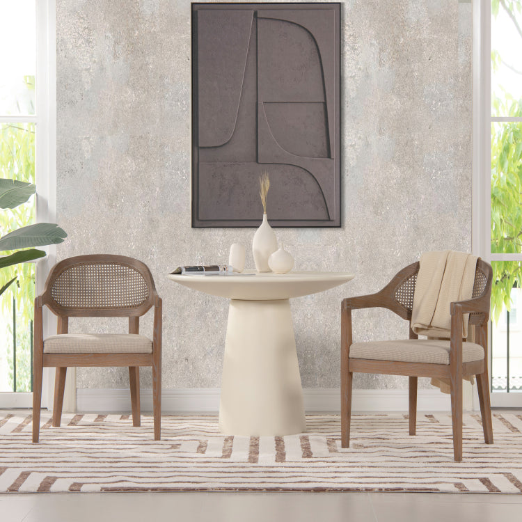 Americana Mid Century Modern Cane Back Dining Chair, Taupe Beige Textured Weave