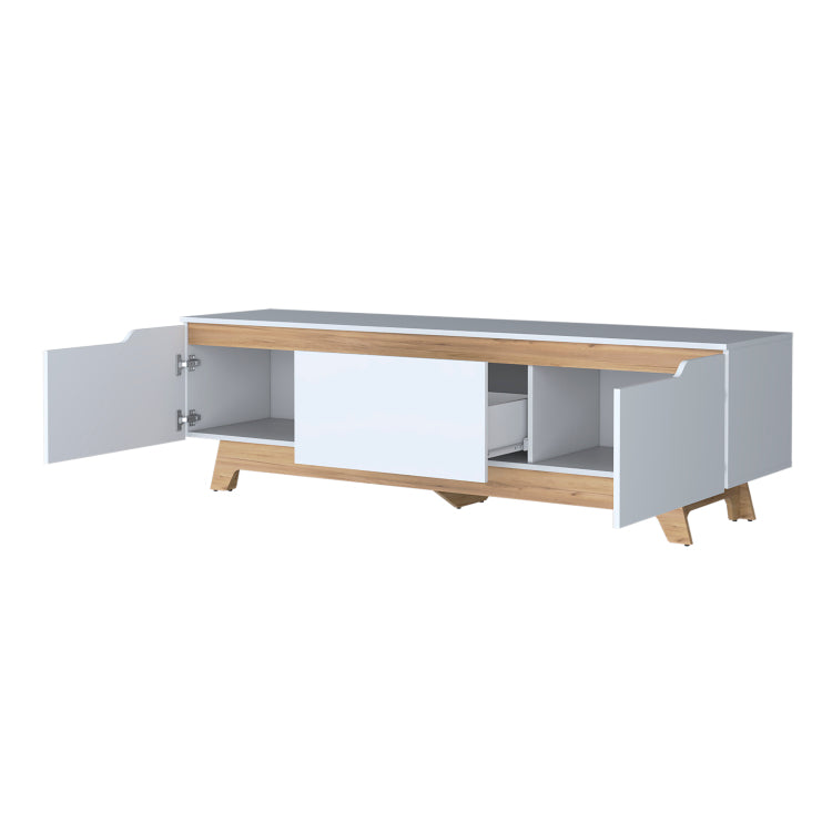 Lyman Entertainment Center With Two Doors. White And Natural Oak