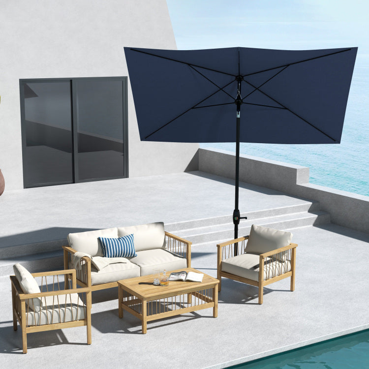 Outsunny 6.5' X 10' Rectangular Market Umbrella, Patio Outdoor Table Umbrella With Crank And Push Button Tilt, Blue