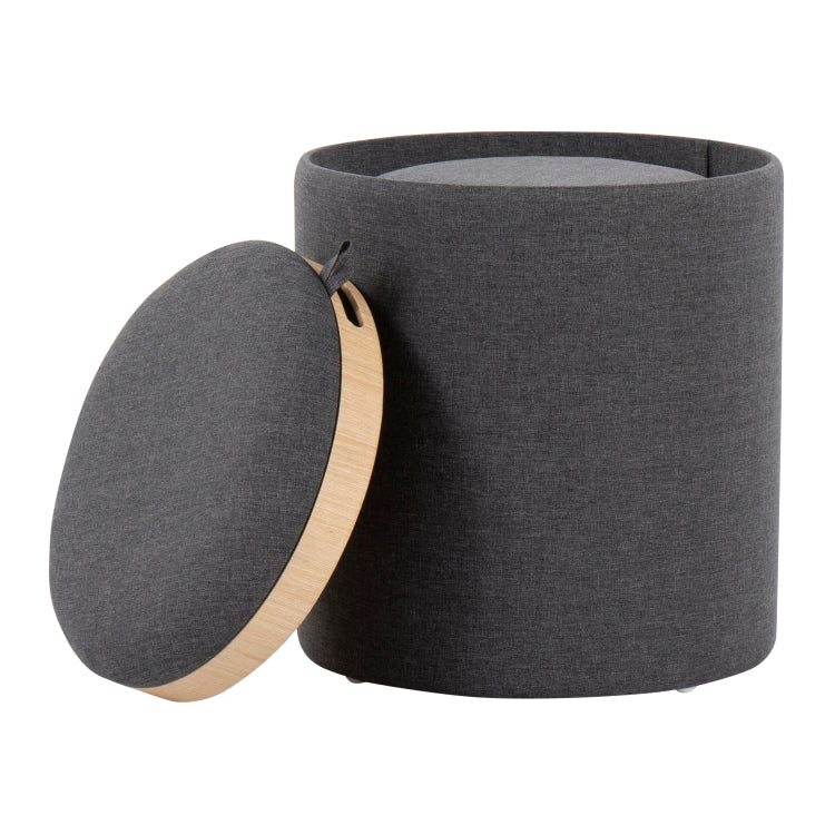 Contemporary Nesting Ottoman Set In Charcoal Fabric And Natural Wood