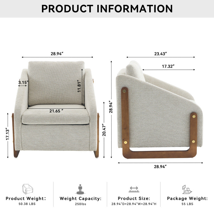 057 Set Of 1 Chenille Fabric Modern Upholstered Armchair With Wooden Side Frame , Accent Leisure Chair With Cushioned Seat And Backrest For Living Room, Bedroom,Beige