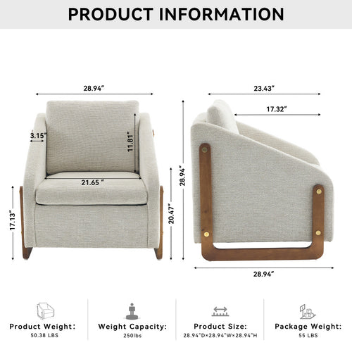 057 Set Of 1 Chenille Fabric Modern Upholstered Armchair With Wooden Side Frame , Accent Leisure Chair With Cushioned Seat And Backrest For Living Room, Bedroom,Beige
