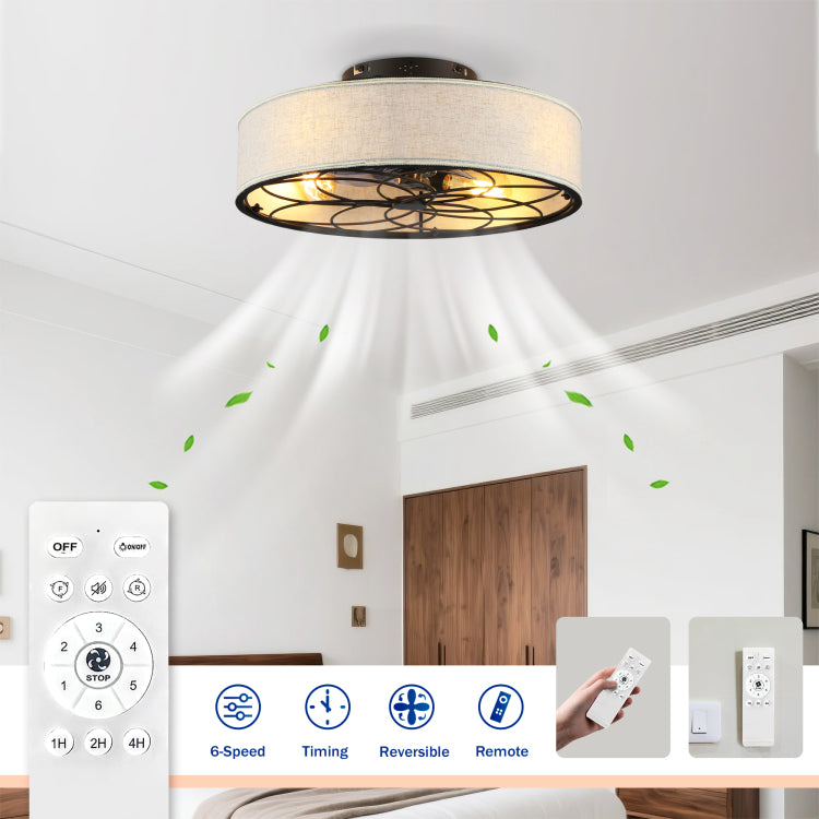 20" Low Profile Fabric Farmhouse Bladeless With Remote Control,Low Profile Modern Enclosed S With Reversible Motor For Living Room, Bedroom,Kitchen Not Included Bulbs