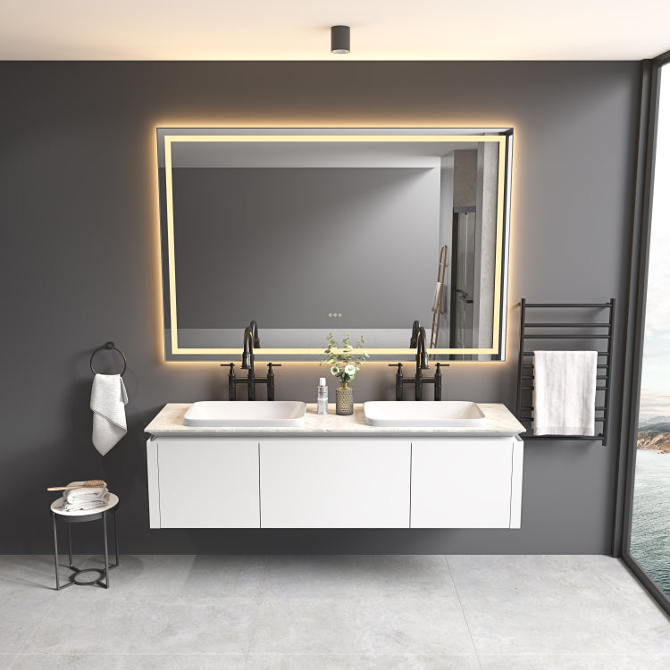 84 X 48 Inch Led Bathroom Mirror With Front And Backlight, Wall Mounted Vanity Mirror With Aluminum Frame, Anti Fog, Memory, 3 Colors, Stepless Dimmable