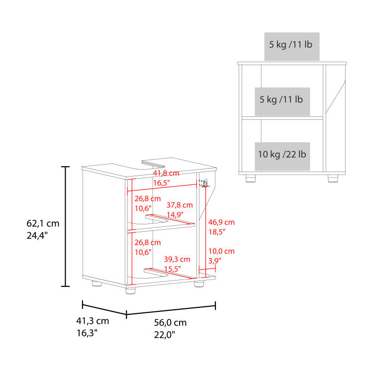 Gila Bend Under Sink Storage Cabinet, Compact Design, With Two Shelves For Organizing Bathroom Items, White