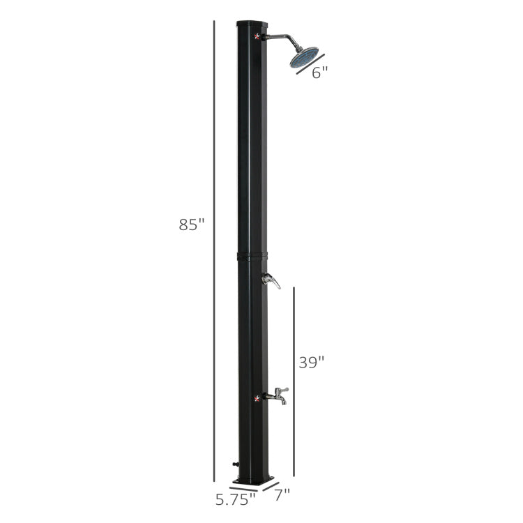 Outsunny 7Ft Outdoor Solar Heated Shower With 360 Rotating Shower Head, Foot Shower Faucet, Temperature And Pressure Adjustable, Holds 9.2 Gallons For Backyard Pool