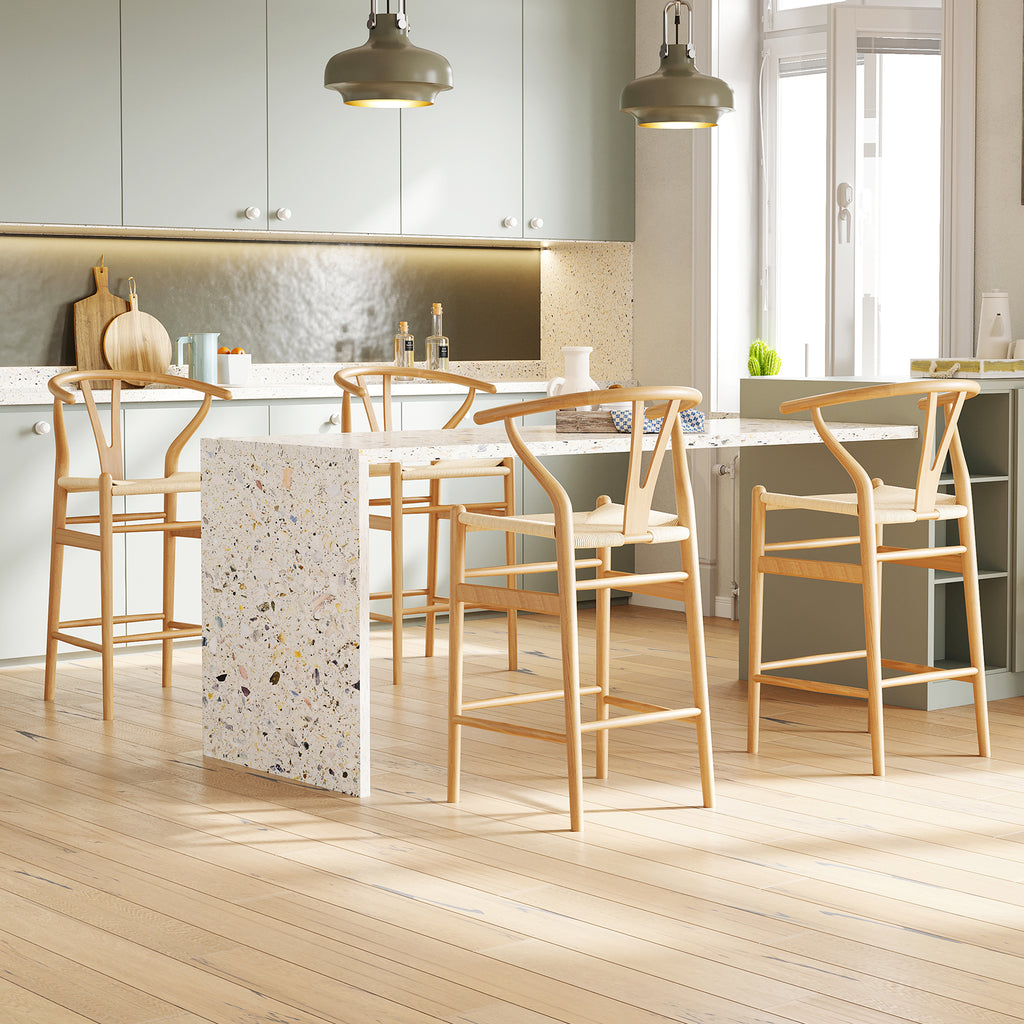 Wishbone Barstool,Weave Counter Height Bar Stools, Fully Assembled Rattan Bar Chairs For Kitchen Island,1Pc,Natural