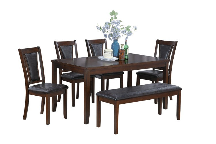 Beautiful Dining Room Furniture Walnut Black 6Pcs Set Dining Table 4X Side Chairs Bench Unique Design Back Chair