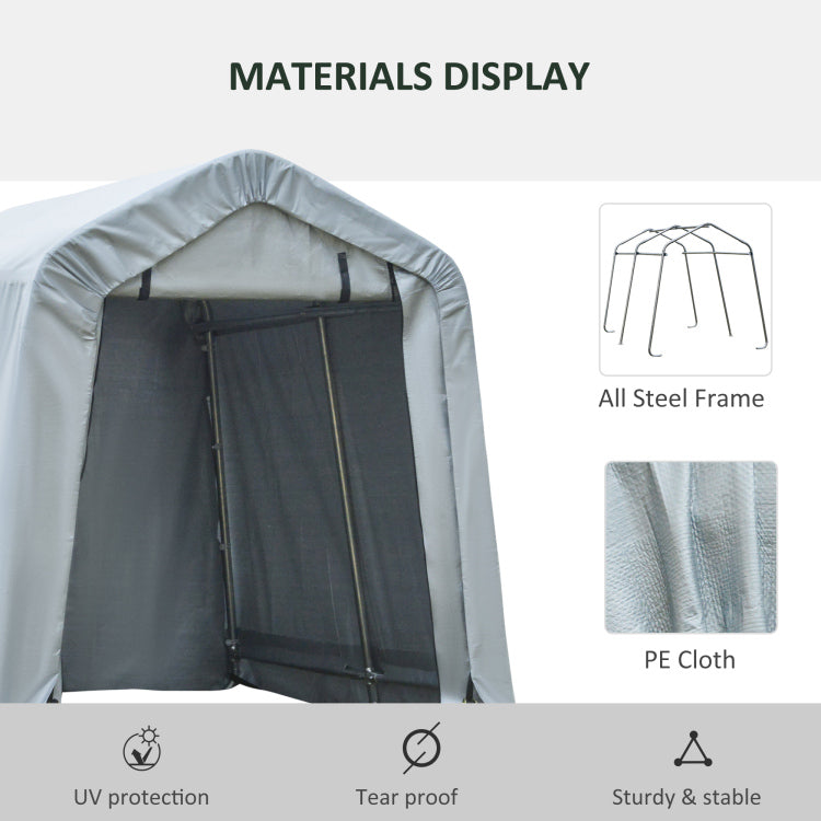 Outsunny 6' X 8' Carport Portable Garage, Heavy Duty Storage Tent, Patio Storage Shelter W Anti Uv Pe Cover And Double Zipper Doors, For Motorcycle Bike Garden Tools, Light Gray