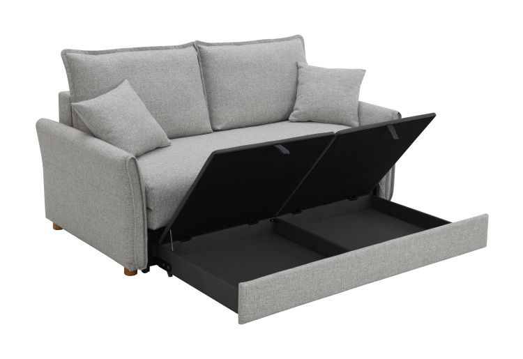 Oren Gray Chenille Sleeper Sectional Sofa W Storage & 2 Toss Pillows