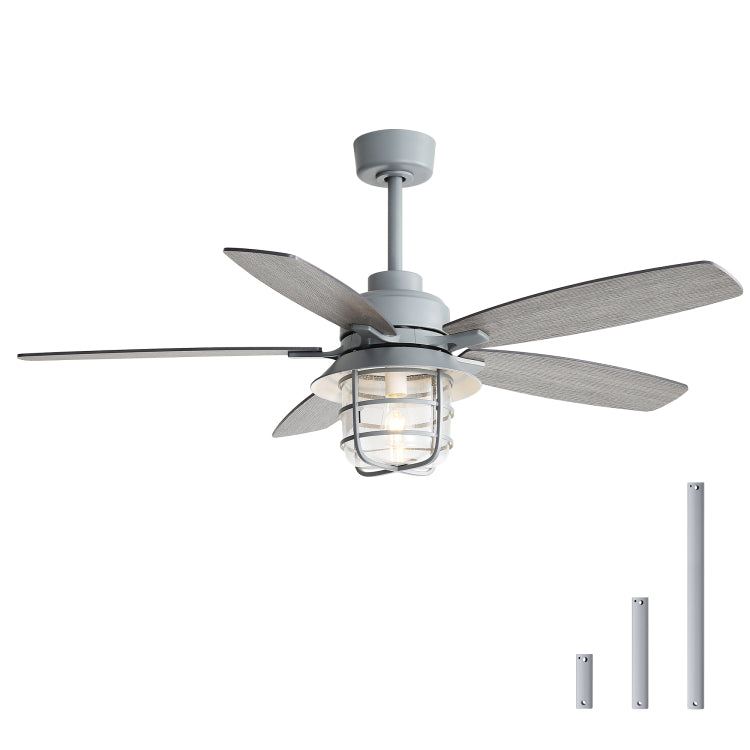 52 Inch Cement Grey With E26 Light,Glass Lampshade,5 Plywood Blades,Noiseless Dc Motor,6 Wind Speed