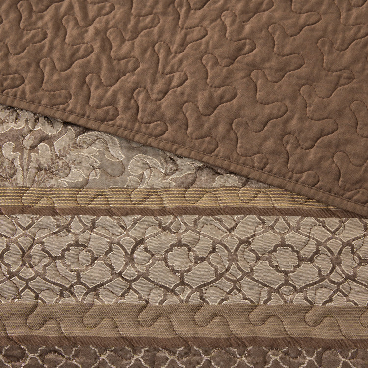 5 Piece Reversible Jacquard Bedspread Set Brown Gold Queen
