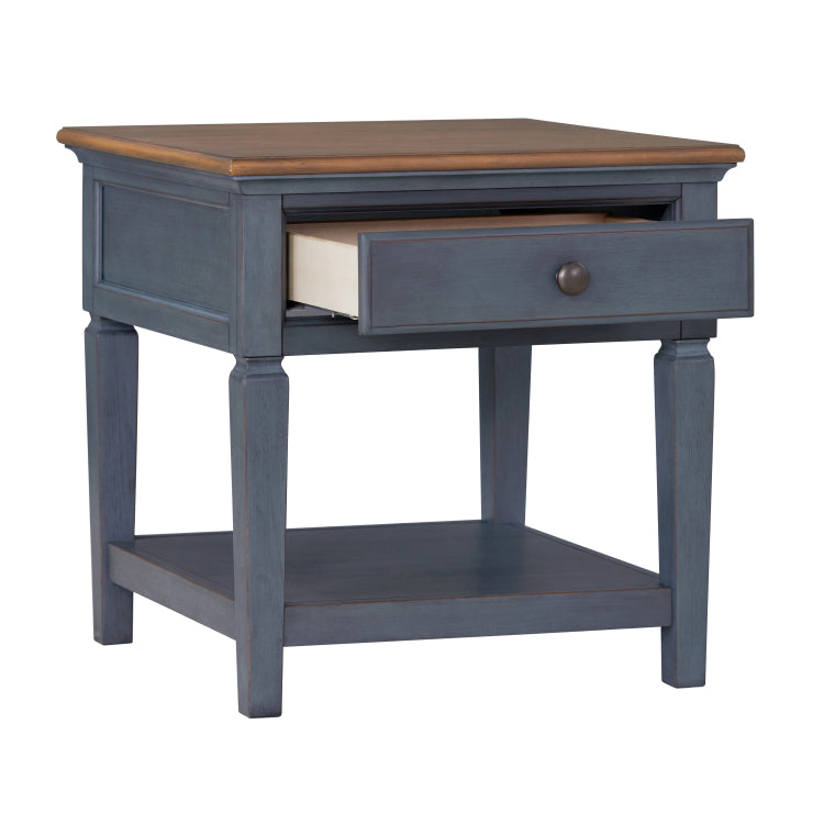 Americana 24 Inch End Table, Corduroy Blue Finish, Minimal Assembly Required