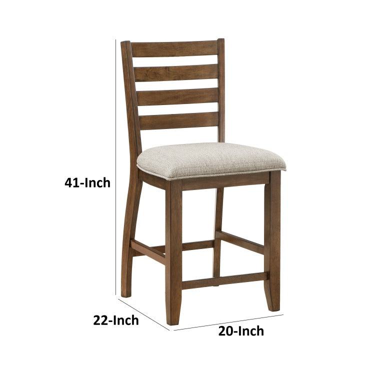 Trea 26 Inch Counter Height Chair, Ladder Back, Polyester, Cherry, Set Of 2