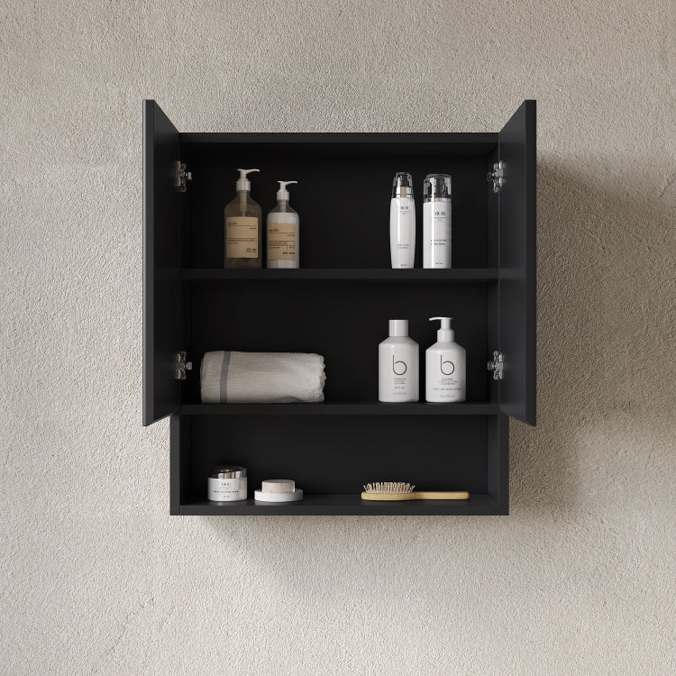 Tobi 26" Wall Mounted Striped Bathroom Cabinet, With Doors, Shelf And Open Storage Compartment Over The Toilet Storage Cabinet For Bathroom, Kitchen, Laundry Room, Black Color