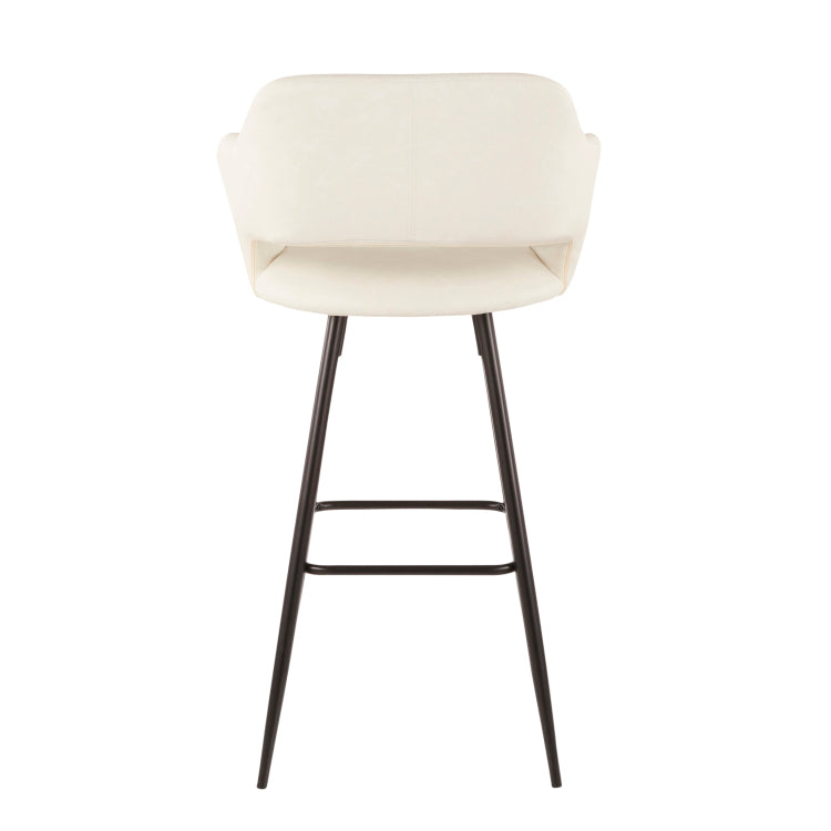 Contemporary Barstool In Black Metal And Cream Faux Leather Set Of 2