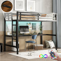 Metal Twin Xl Size Loft Bed With Power Outlet And Led Lighted, Space Saving, Noise Reduced, Black