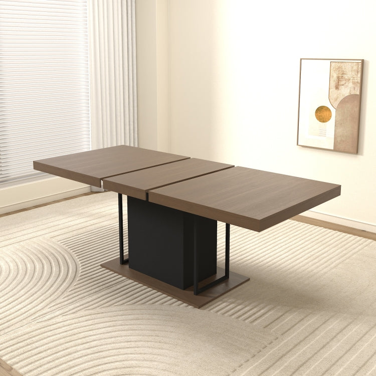 Rectangle Extendable Dining Table For 6 10 People Aged Effect Wood And Black 160 200 Cm