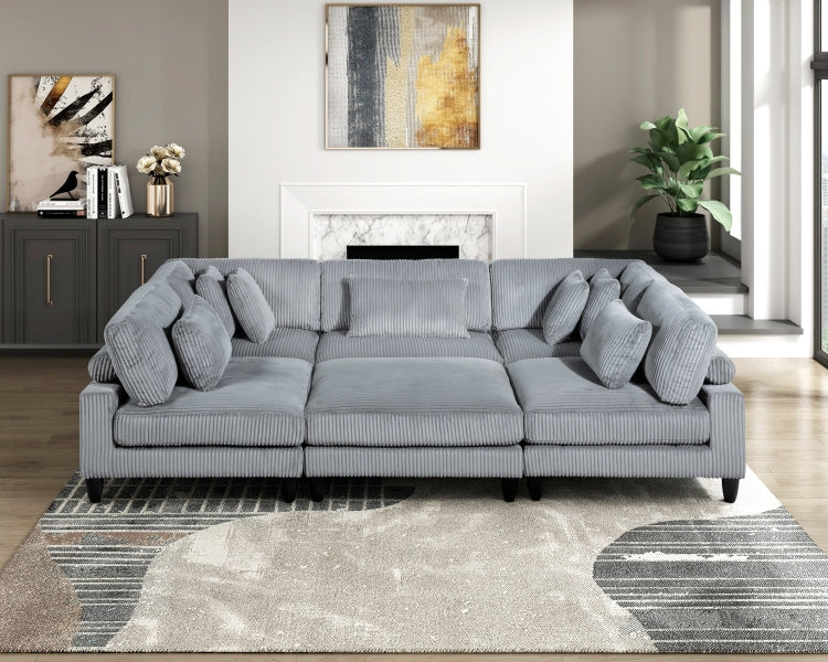 Living Room Furniture Ottoman Gray Corduroy Upholstery 1Pc Soft Cushion Cocktail Ottoman Solid Wood Legs