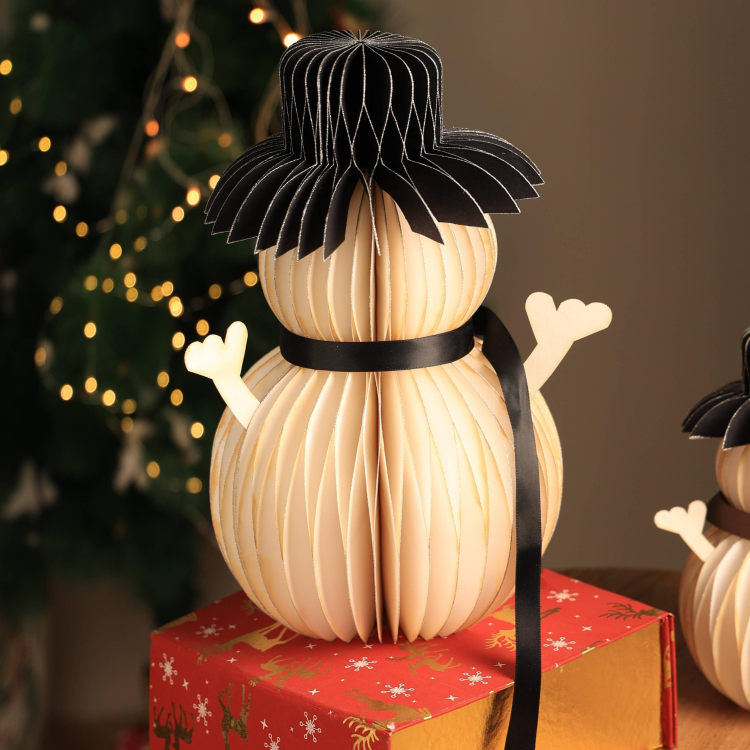 Honeycomb Handmade Paper Snowman White Festive D Cor