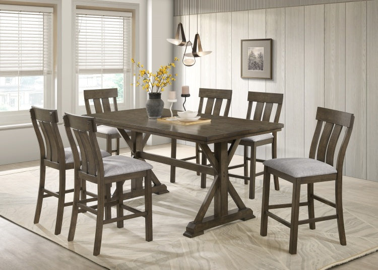2Pc Counter Height Rustic Upholstered Dining Chairs Rich Wood Finish Wooden Dining Room Furniture Brown