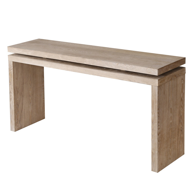60'' Antique Natural Farmhouse Console Table Retro Wooden Entryway Table With Double Board Suspension Design, Solid Wood & Mdf, Sofa Table For Living Room