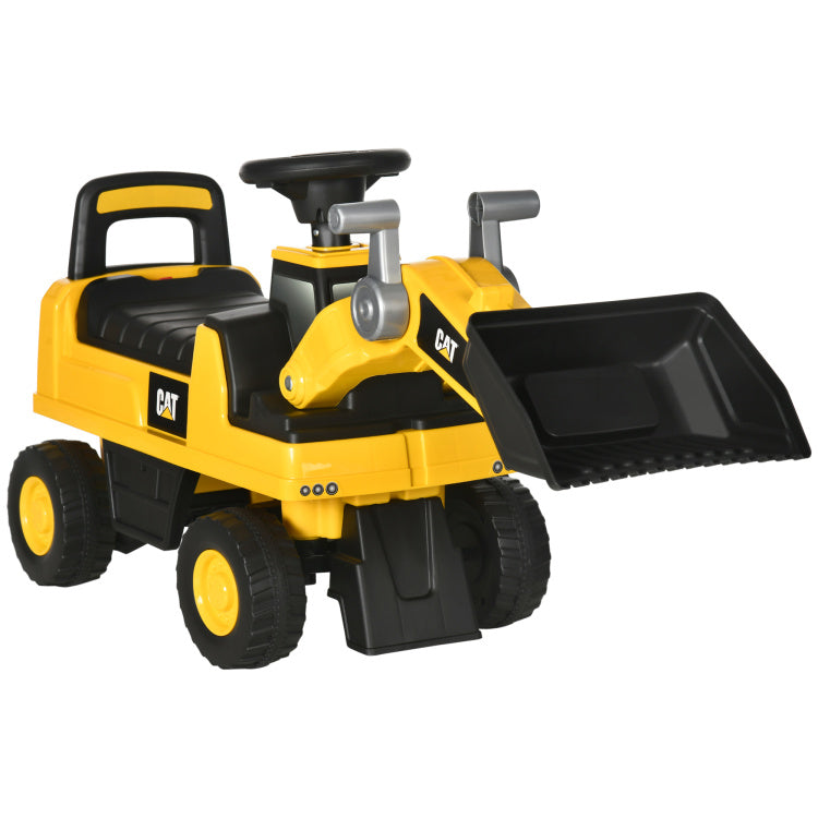 Aosom Ride On Excavator For Kids, Caterpillar Cat Licensed Ride On Digger Construction Vehicles With Manual Shovel, Horn, Hidden Storage, Foot To Floor No Power Kids Ride On Car For 1.5 3 Years