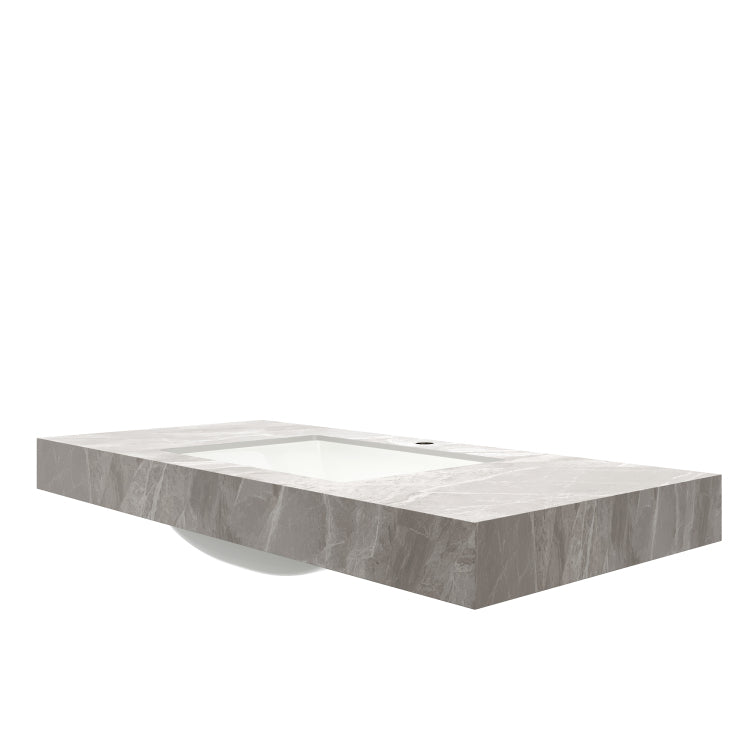 48" Muri Light Gray Sintered Stone Countertop And Undermount Ceramic Basin With One Standard Pre Drilled Faucet Hole, No Cabinet, No Faucet And Sink Cover