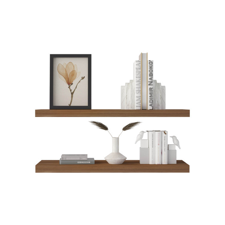 Ecco 31.5" Wide Floating Shelves Set Of 2, Shelves For Wall Decor For Bedroom, Bathroom Storage Shelves, Book Shelves For Living Room Mahogany