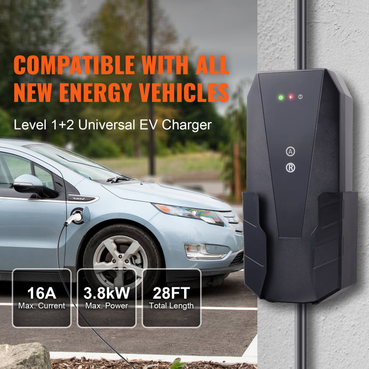 Level 1 2 Portable Ev Charger, 16 Amp 120V Or 240V, Electric Vehicle Charger With 28 Foot Charging Cable Nema 6 20P Plug Nema 5 15 Adapter, Plug In Home Ev Charging Station For Sae J1772 Evs