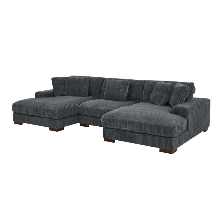 Large Seating Corduroy Upholstered Double Chaise Sectional