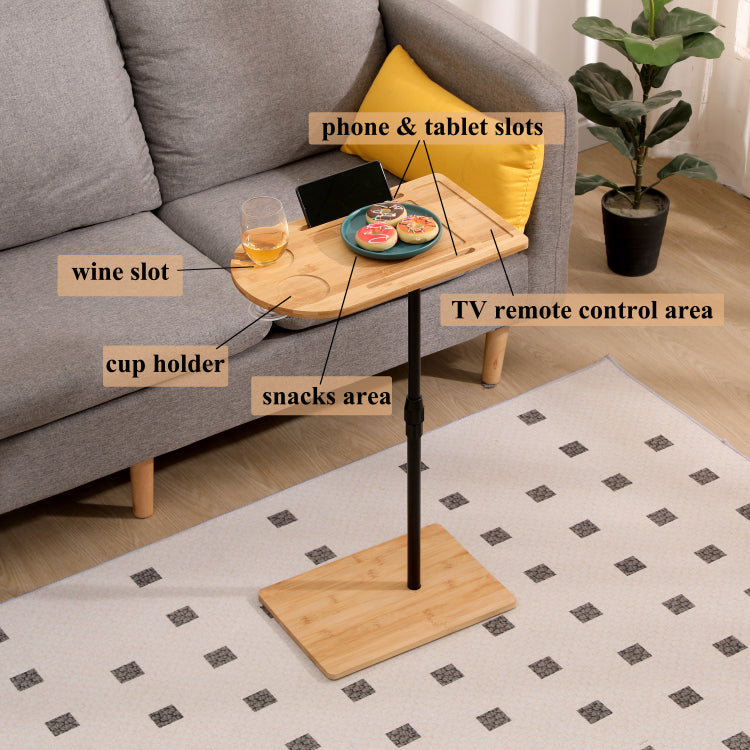 Couch Tray Table Bamboo Height Adjustable Side Table For Sofa C Shaped Oval End Tables With Slots For Bed & Chairs In Living Room & Bedroom Oval Rectangle