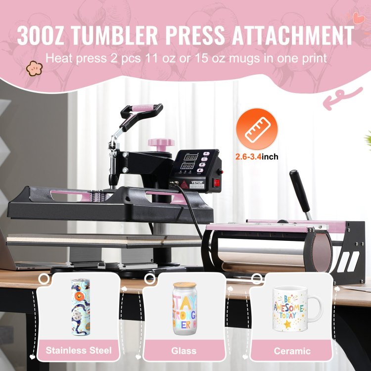8 In 1 Heat Press Machine 15X15 In 30Oz Tumbler Press T Shirts Black