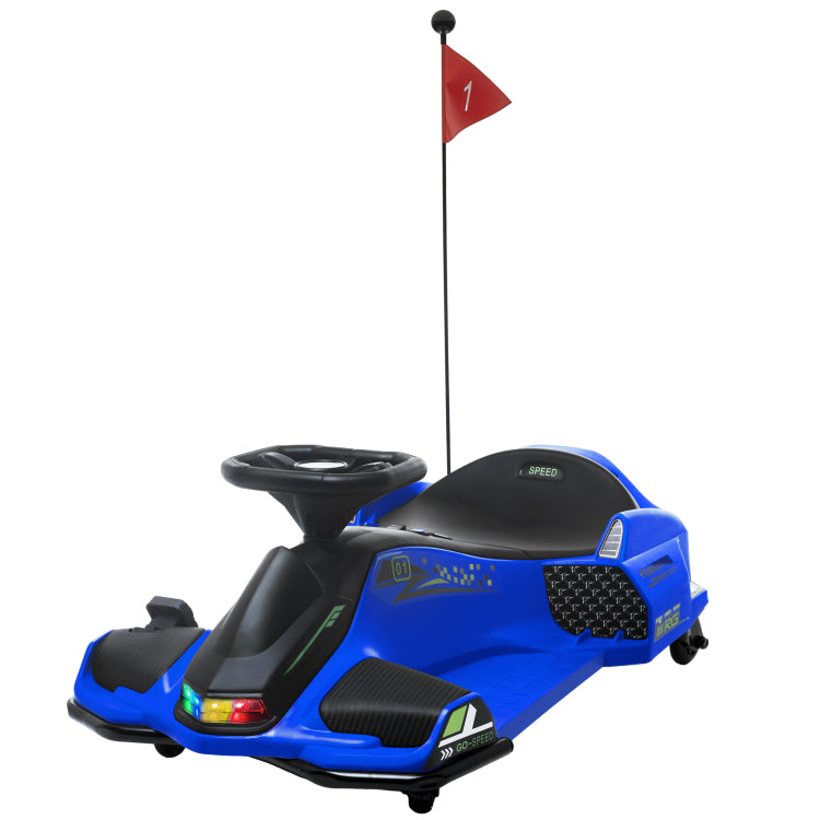 Aosom 12V Electric Go Kart, 5 Mph Drifting Car, Battery Powered Ride On Toy Outdoor With Slow Start, Music, Colorful Lights, For 8 12 Years Old, Blue