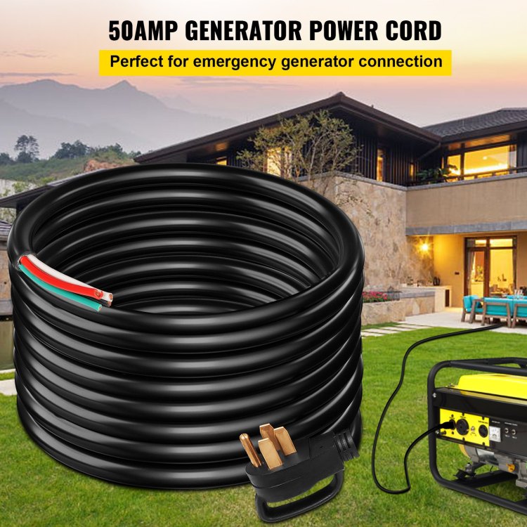 25Ft 50Amp Generator Extension Cord 6 Gauge Stw 6 3 8 1 Generator Cord Generator Power Cord N14 50P To Bare Wire Cut Wire Cord Extension Power Cord Rv Motor Home Generator Portable