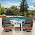 Outdoor Swivel Rocker Chairs Set 3 Piece With 1 Table And 2 Rocking & Swivel Chairs Support 350Lbs Brown Wicker Outdoor Furniture Patio Conversation Set