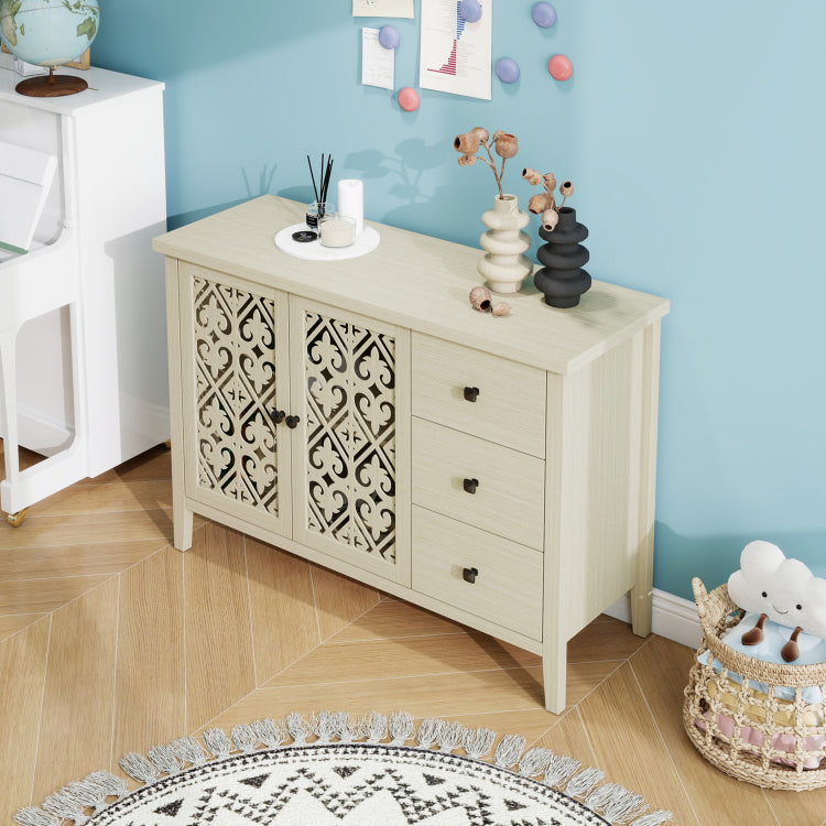 Hollowed Out Cabinet With 2 Door 3 Drawers, American Furniture, Suitable For Bedroom, Living Room, Study