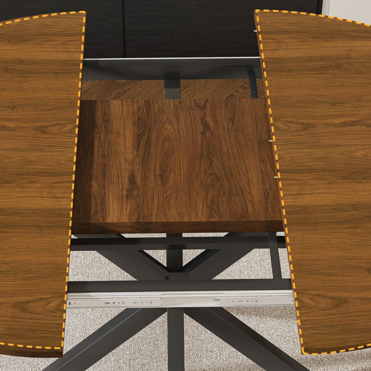 Retractable Dining Table, Round Dining Table, Extendable Dining Table, 6 Person Carbon Steel Base, Modern And Simple Solid Wood Veneer Dining Room Furniture 42 Inches Extended To 58 Inches