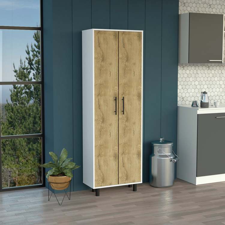 Multistorage Cabinet 71"H, Five Internal Shelves, Two Doors, White Macadamia