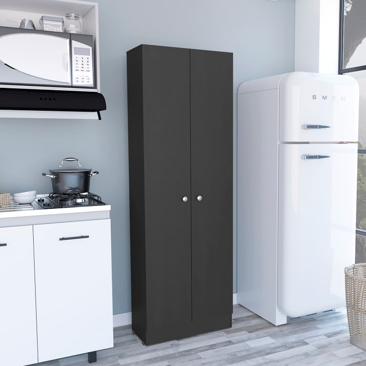Multistorage Pantry Cabinet, Five Shelves, Double Door Cabinet Black