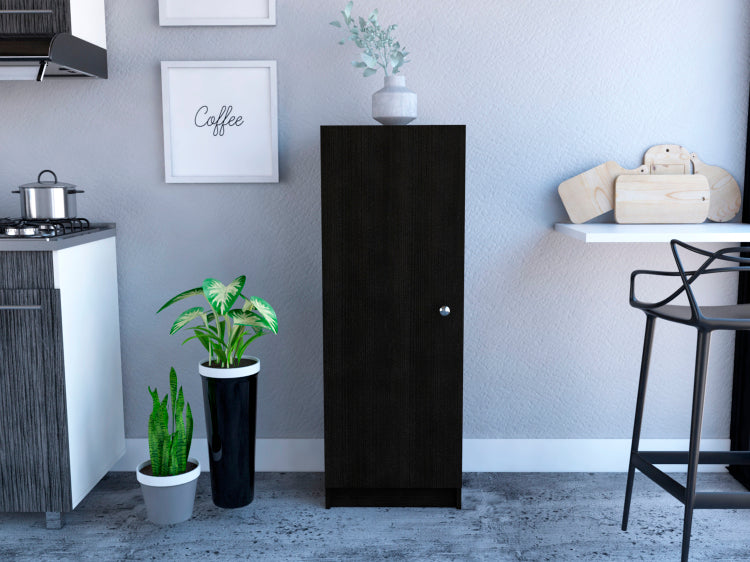 Belleria Single Door Pantry Storage Cabinet With Four Interior Shelves Black