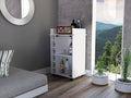 Dukat Bar Cart,Two Shelves, Six Built In Wine Rack, Four Casters White