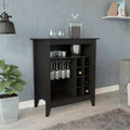 Essential Bar Cabinet, One Open Shelf, Six Built In Wine Rack, One Drawer Black