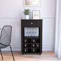39" H Black Bar Coffee Cart, Kitchen Or Living Room Cabinet Storage, With 12 Bottle Racks, A Central Shelf With 1 Cup Holders, 1 Drawer Ideal For Storing Small Things