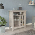Essential Bar Cabinet, One Open Shelf, Six Built In Wine Rack, One Drawer Light Gray