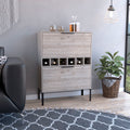 Lyrata Bar Cabinet, Six Built In Wine Rack, Double Door Light Gray