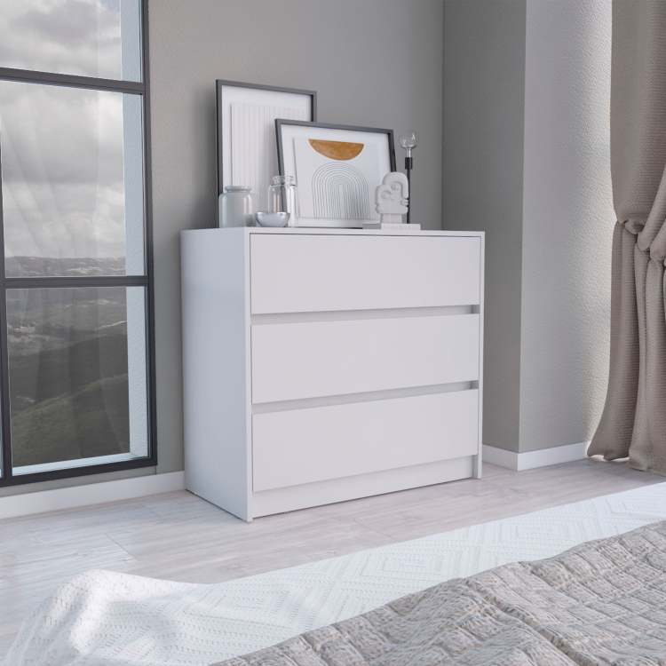 Dresser 31"H, 3 Drawers, Chest Of Drawers, White